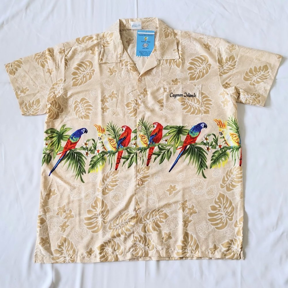 Lotus Brand Parrot Tropical Hawaiian Print Short Sleeve Shirt Mens Size 2XL